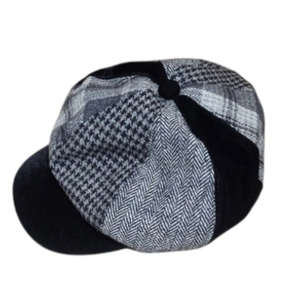 Women's Black & Gray SCALA PRONTO Vintage Style Newsboy Cap - Picture 7 of 11